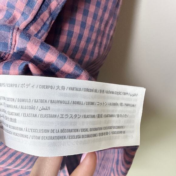 NEW NWT Abercrombie & Fitch Stretch Gingham Pink Blue Button Down Shirt Large - Picture 7 of 9